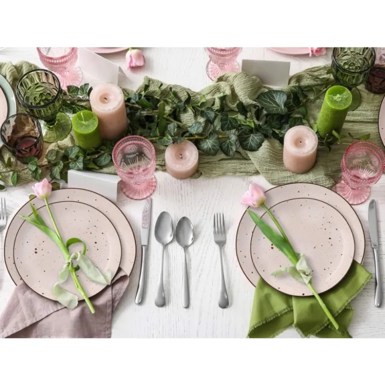 Serwis obiadowy porcelanowy MG Home Gemma Pink 12 elementów zestaw talerzy dla 4 osób różowych nakrapiane
