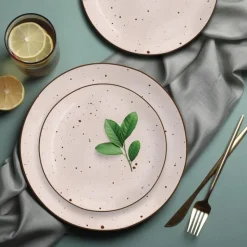 Serwis obiadowy porcelanowy MG Home Gemma Pink 12 elementów zestaw talerzy dla 4 osób różowych nakrapiane