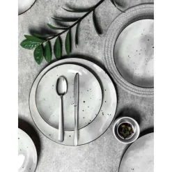 Serwis obiadowy porcelanowy MG Home Antico 18 elementów zestaw talerzy dla 6 osób szary nakrapiany