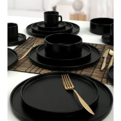Serwis obiadowy porcelanowy MG Home Artena 24 elementy zestaw talerzy kubków dla 6 osób czarny