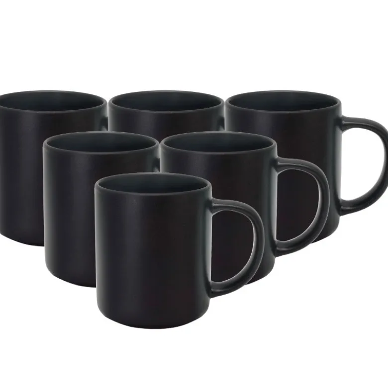 Serwis obiadowy porcelanowy MG Home Artena 24 elementy zestaw talerzy kubków dla 6 osób czarny