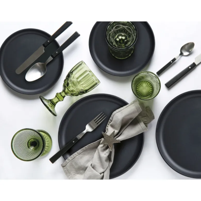 Serwis obiadowy porcelanowy MG Home Artena 24 elementy zestaw talerzy kubków dla 6 osób czarny