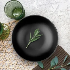 Serwis obiadowy porcelanowy MG Home Artena 24 elementy zestaw talerzy kubków dla 6 osób czarny