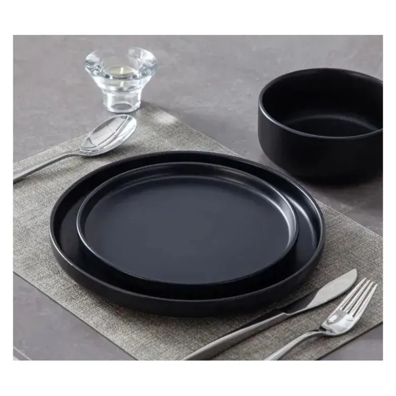 Serwis obiadowy porcelanowy MG Home Artena 28 elementy zestaw talerzy kubków misek dla 6 osób czarny