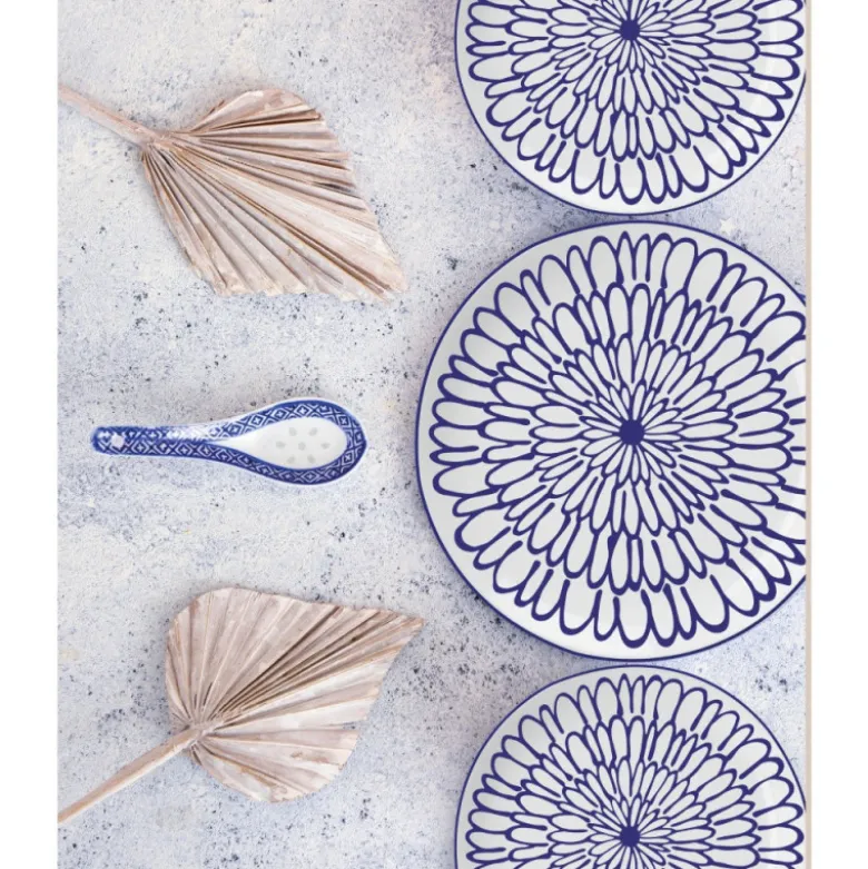 Serwis obiadowy porcelanowy MG Home Fiori 12 elementów zestaw talerzy dla 4 osób kwiaty