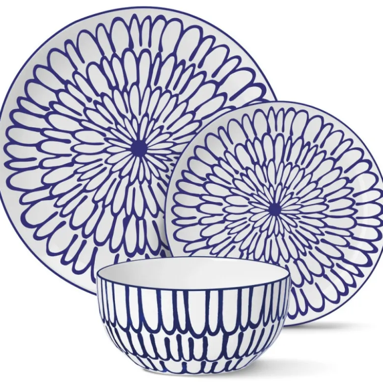 Serwis obiadowy porcelanowy MG Home Fiori 12 elementów zestaw talerzy dla 4 osób kwiaty