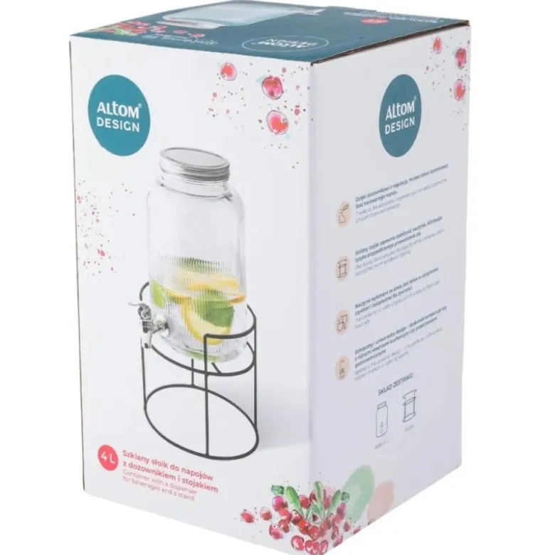 Słój szklany z kranikiem 4 L ze stojakiem do lemoniady napojów wody Altom Design