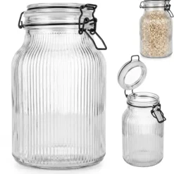 Słoik szklany ryflowany na przetwory 1700 ml hermetyczny z klamrą grawer Tragar
