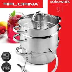 Sokownik stalowy 8 l Florina 2 w 1 garnek do soku oraz parowar indukcja gaz