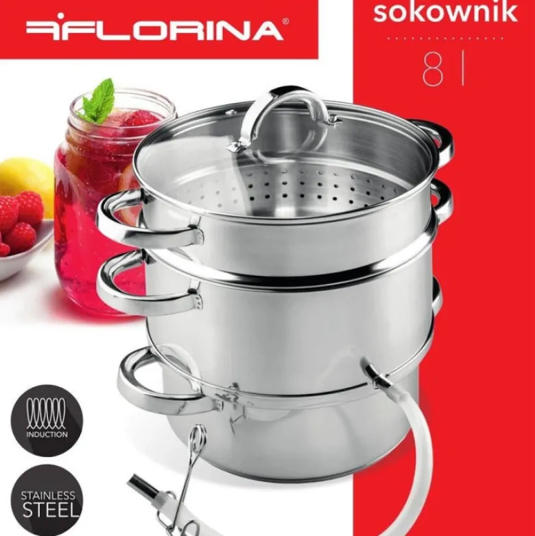 Sokownik stalowy 8 l Florina 2 w 1 garnek do soku oraz parowar indukcja gaz