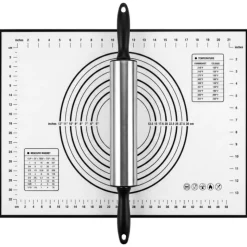 Stolnica silikonowa do ciasta mata 60x40 cm szara zestaw z wałkiem Elitehoff