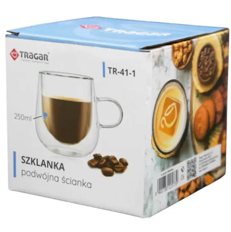 Szklanka termiczna 250 ml z podwójnymi ściankami do kawy herbaty Tragar TR-41-1