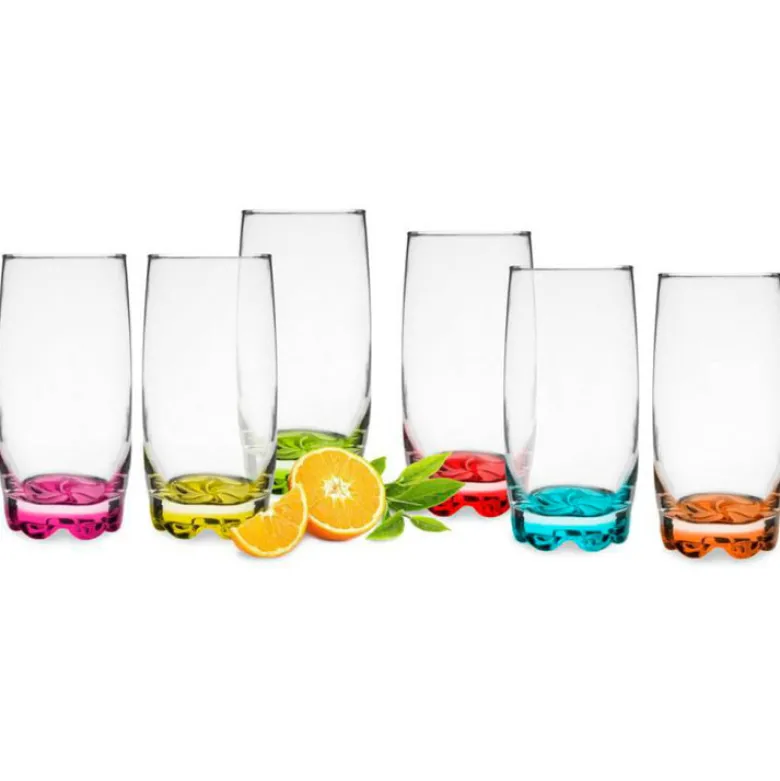 Szklanki do drinków wysokie Glasmark kolorowe dno 350 ml zestaw 6 szklanek