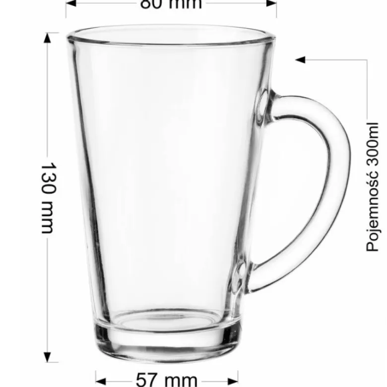 Szklanki do kawy herbaty z uchem 300 ml Glasmark Iwo komplet 6 sztuk z łyżeczkami latte