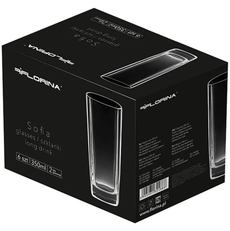 Szklanki do whisky napojów drinków wysokie 350 ml zestaw 6 szklanek Florina Sofia