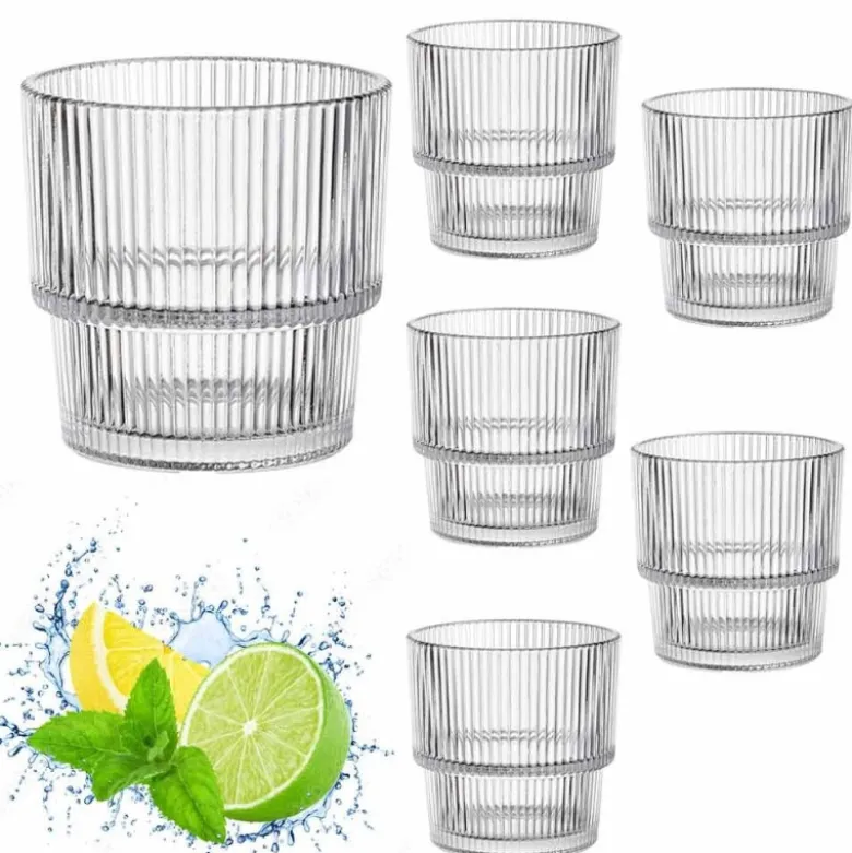 Szklanki do wody 330 ml niskie zestaw 6 sztuk napoje szkło ryflowane Baltico Florina