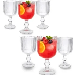 Szklanki na nóżce 370 ml duże Altom Design Selena szklany kubek ryflowany do kawy herbaty drinków deserów