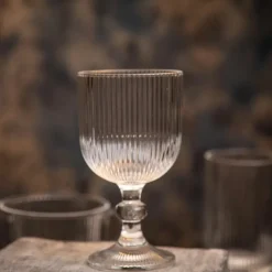 Szklanki na nóżce 370 ml duże Altom Design Selena szklany kubek ryflowany do kawy herbaty drinków deserów