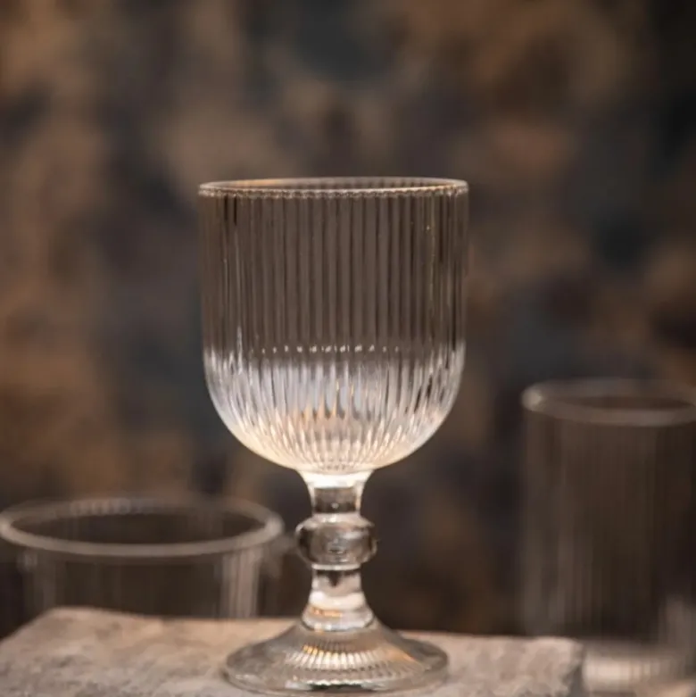 Szklanki na nóżce 370 ml duże Altom Design Selena szklany kubek ryflowany do kawy herbaty drinków deserów