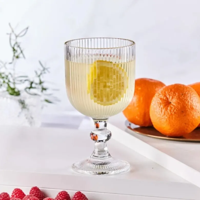 Szklanki na nóżce 370 ml duże Altom Design Selena szklany kubek ryflowany do kawy herbaty drinków deserów