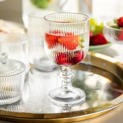 Szklanki na nóżce 370 ml duże Altom Design Selena szklany kubek ryflowany do kawy herbaty drinków deserów