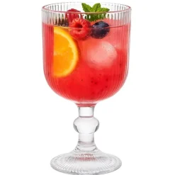 Szklanki na nóżce 370 ml duże Altom Design Selena szklany kubek ryflowany do kawy herbaty drinków deserów