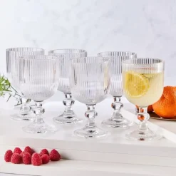 Szklanki na nóżce 370 ml duże Altom Design Selena szklany kubek ryflowany do kawy herbaty drinków deserów