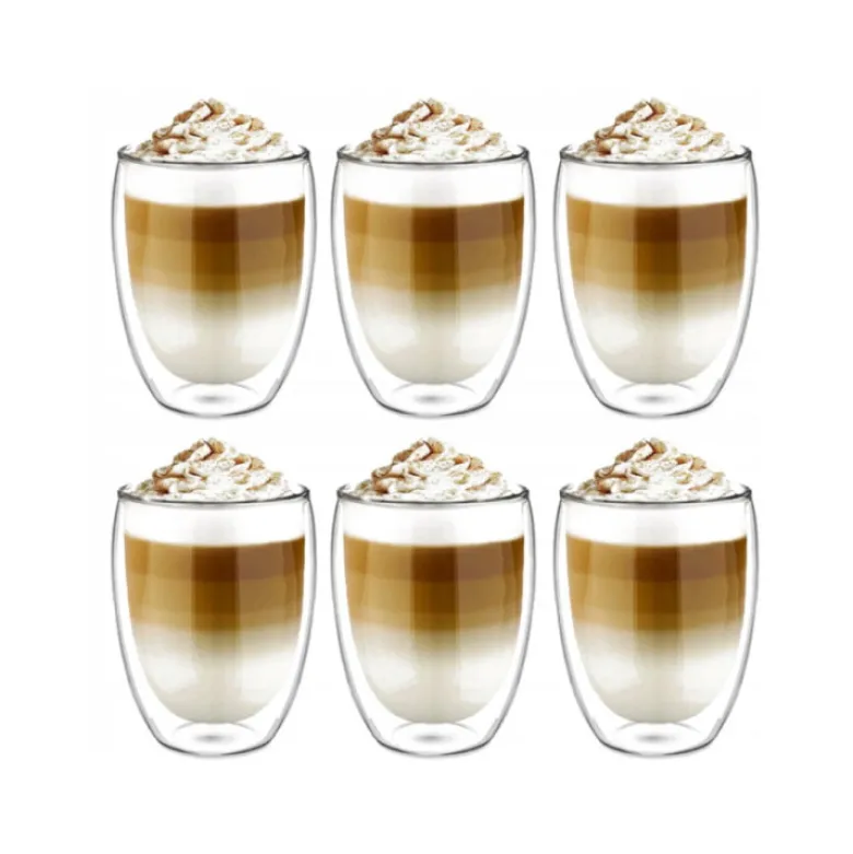Szklanki termiczne do kawy 250 ml Malachit latte zestaw z łyżeczkami 6 sztuk