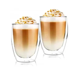 Szklanki termiczne do kawy 250 ml Malachit latte zestaw z łyżeczkami 6 sztuk