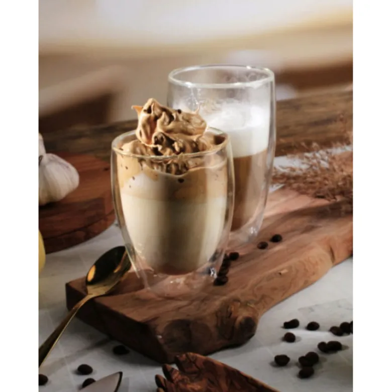 Szklanki termiczne do kawy 250 ml Malachit latte zestaw z łyżeczkami 6 sztuk