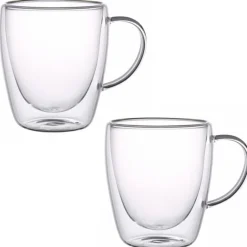Szklanki termiczne z białym uchem zestaw 6 sztuk Renza 300 ml do kawy latte herbaty MGHOME