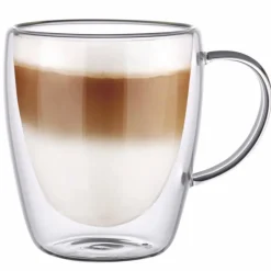 Szklanki termiczne z białym uchem Renza 300 ml do kawy latte komplet 2 szt MGHOME