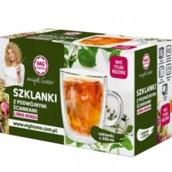 Szklanki termiczne z uchem do kawy latte 350 ml podwójne ścianki komplet 2 szt MG Home Renza