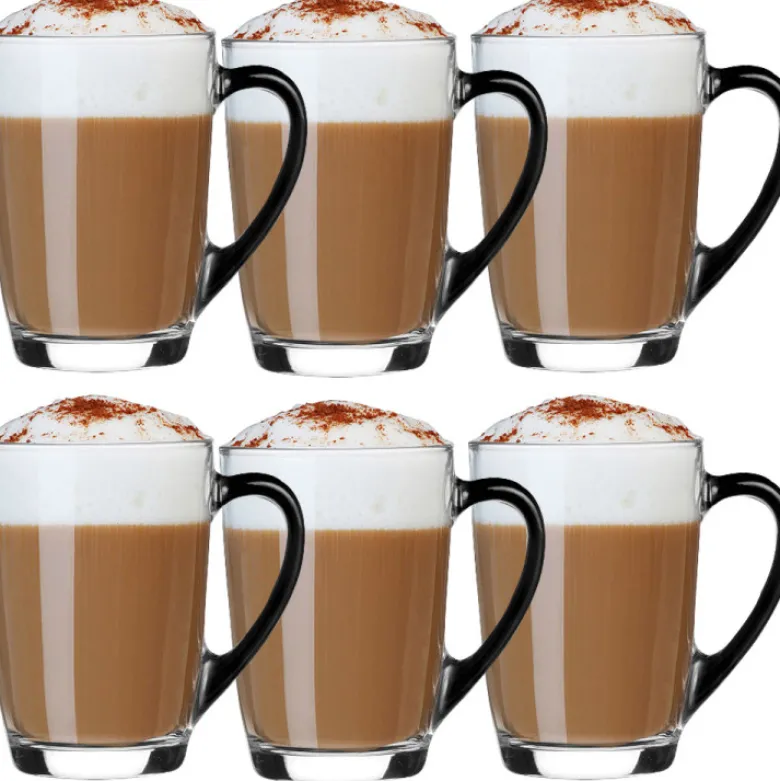 Szklanki z czarnym uchem 300 ml Glasmark Ala do herbaty kawy latte macchiato komplet 6 sztuk