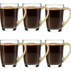 Szklanki ze złotym uchem 300 ml Glasmark Ala do herbaty kawy latte macchiato komplet 6 sztuk