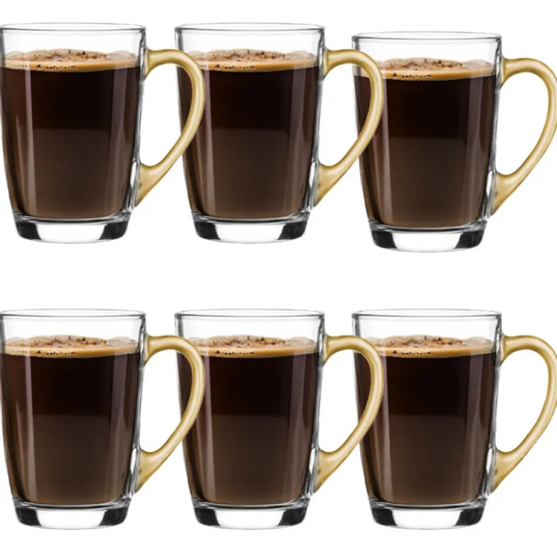 Szklanki ze złotym uchem 300 ml Glasmark Ala do herbaty kawy latte macchiato komplet 6 sztuk