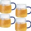 Szklanki z granatowym uchem do ciepłych napojów 350 ml MG Home Deco zestaw 4 szklanek