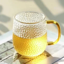Szklanki z żółtym uchem do ciepłych napojów 350 ml MG Home Deco zestaw 4 szklanek