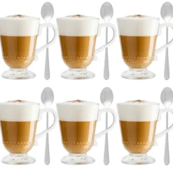 Szklanki z uchem 320 ml Altom Siena Perełki kubki do herbaty kawy latte macchiato komplet 6 sztuk z łyżeczkami