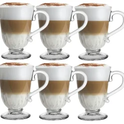 Szklanki z uchem 320 ml Altom Siena Pawie Pióro kubki do herbaty kawy latte macchiato komplet 6 sztuk z łyżeczkami