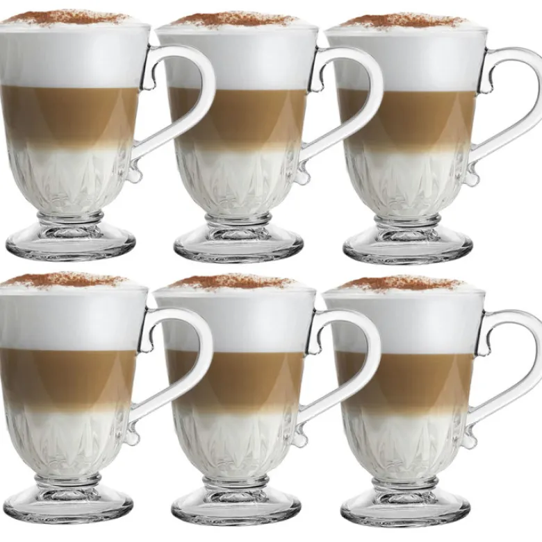 Szklanki z uchem 320 ml Altom Siena Pawie Pióro kubki do herbaty kawy latte macchiato komplet 6 sztuk z łyżeczkami