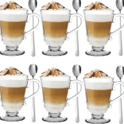 Szklanki z uchem 320 ml Altom Siena Korale kubki do herbaty kawy latte macchiato komplet 6 sztuk z łyżeczkami
