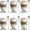 Szklanki z uchem 320 ml Florina Siena kubki do herbaty kawy latte macchiato komplet 6 sztuk w zestawie z długimi łyżeczkami