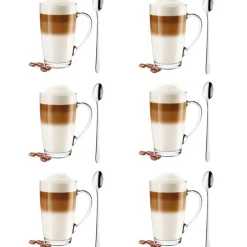 Szklanki z uchem 400ml Glasmark Alex do herbaty kawy latte macchiato komplet 6szt + łyżeczki