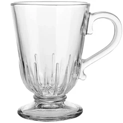 Szklanki z uchem 320 ml na stopce Altom Siena Promienie kubki do herbaty kawy latte macchiato komplet 6 sztuk z łyżeczkami