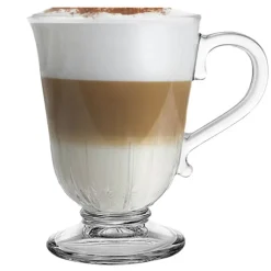 Szklanki z uchem 320 ml na stopce Altom Siena Promienie kubki do herbaty kawy latte macchiato komplet 6 sztuk z łyżeczkami