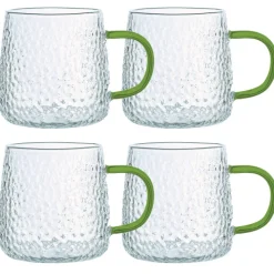 Szklanki z zielonym uchem do kawy herbaty 350 ml MG Home Deco zestaw 4 szklanek