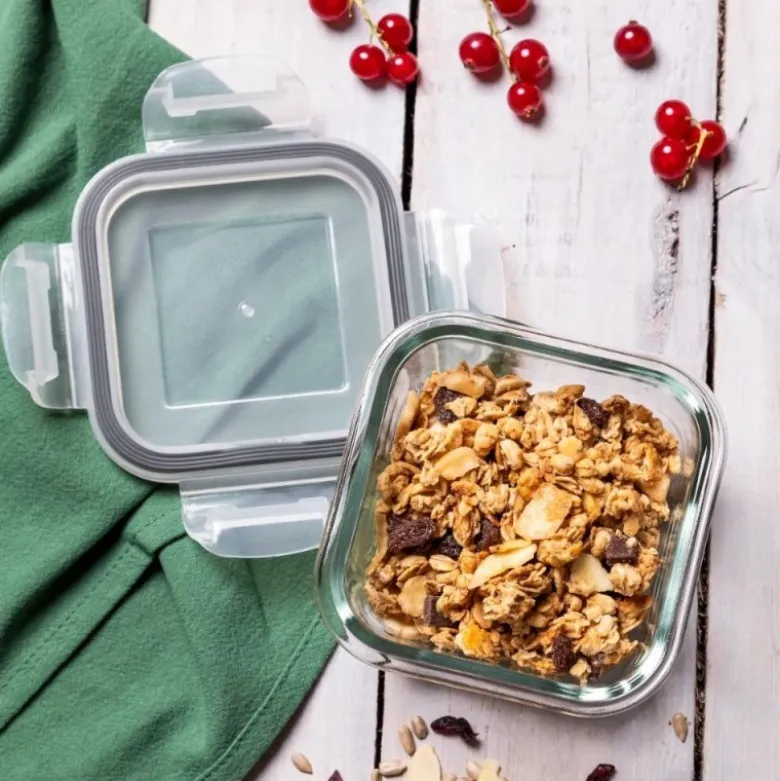 Szklany pojemnik 450 ml na żywność jedzenie Altom Design Fresh pudełko z pokrywką lunchbox kwadratowy hermetyczny