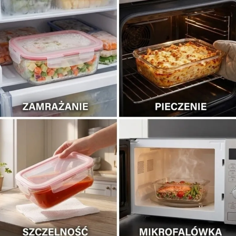 Szklany pojemnik 1520 ml na żywność jedzenie Gierekhoff pudełko z pokrywką lunchbox prostokątny hermetyczny