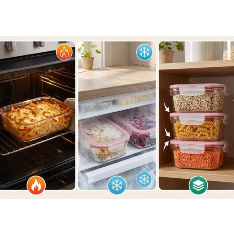 Szklany pojemnik 1520 ml na żywność jedzenie Gierekhoff pudełko z pokrywką lunchbox prostokątny hermetyczny
